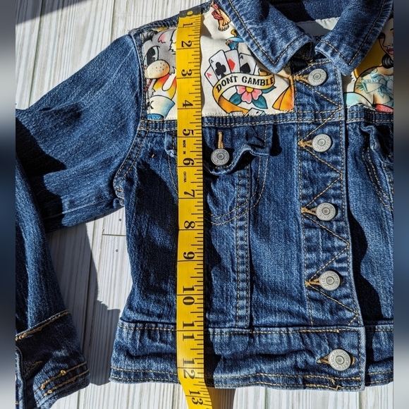 Tattoo Flash Forever Custom Made Denim Jean Jacket in Blue and Cream Size 6 - Picture 8 of 9